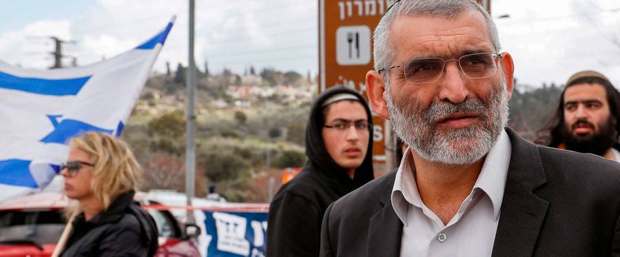 Israeli politician and former Knesset member Michael Ben-Ari is seen at the site of an attack at the Ariel junction leading to the Israeli settlement of Ariel southwest of Nablus in the occupied West Bank on March 17, 2019.