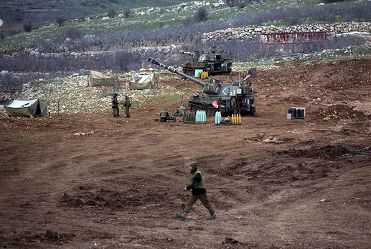 An Israeli army 155mm mobile artillery battery stationed near the border with Syria in the Golan Heights on January 28, 2015. (MENAHEM KAHANA/AFP/Getty Images)