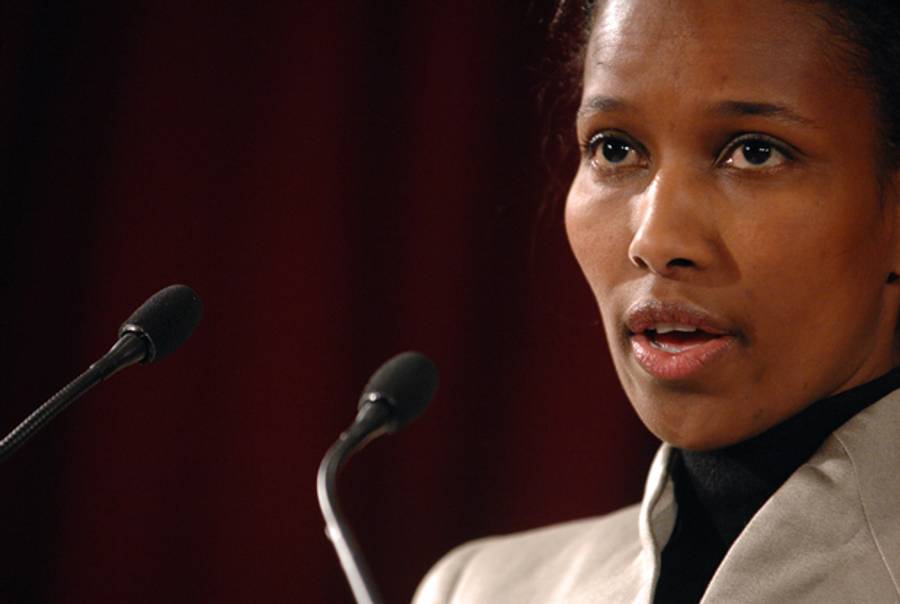 Ayaan Hirsi Ali delivers a speech during a support meeting in Paris on February 10, 2008. (MARTIN BUREAU/AFP/Getty Images)