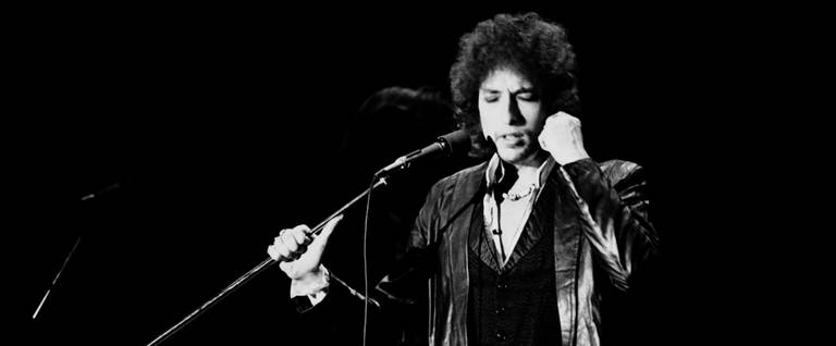 Bob Dylan performing at the Pavillon de Paris in France, July 4, 1978. 