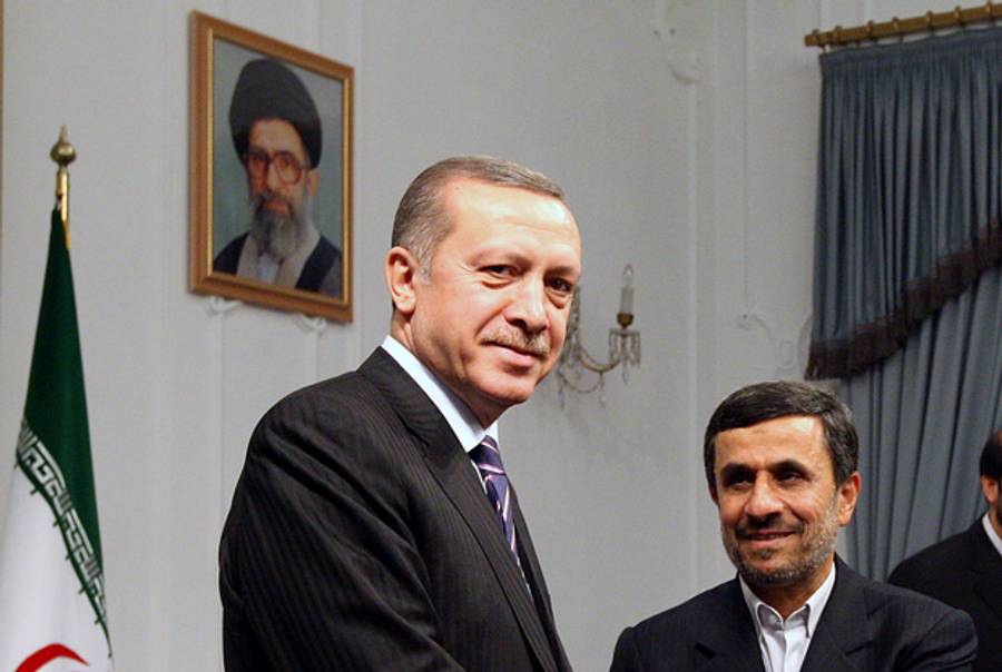 Prime Minister Erdogan and President Ahmadinejad today.(Atta Kenare/AFP/Getty Images)