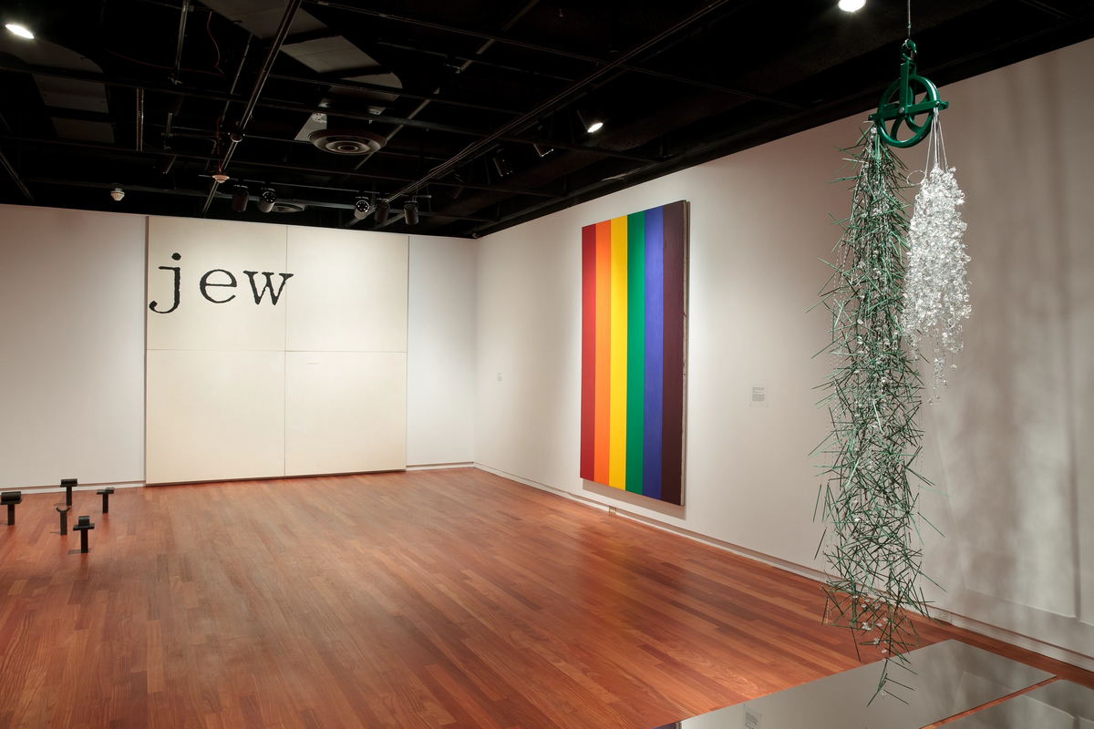 Installation view of ‘Word Symbol Space,’ part of ‘Culture and Continuity: The Jewish Journey,’ 2012, featuring William Anastasi (American, b. 1933), ‘Untitled (jew),’ 1987, oil on canvas