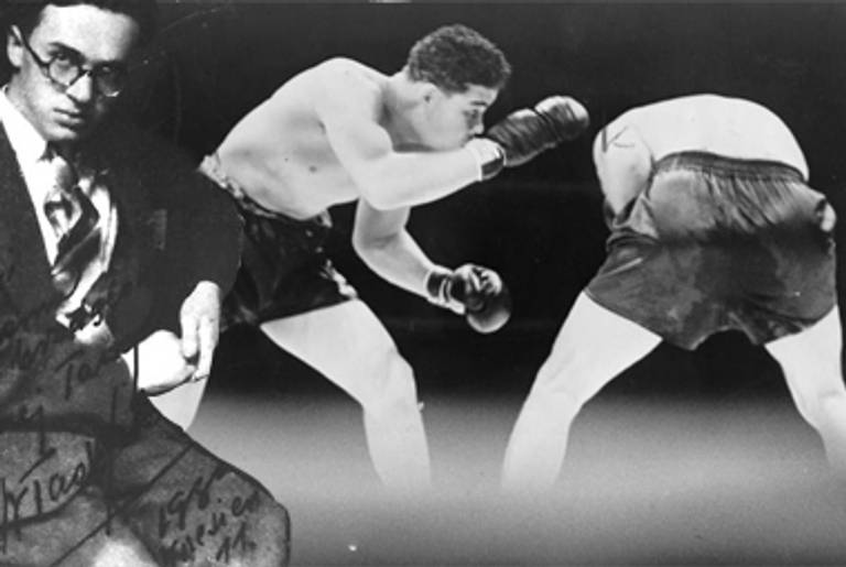 Władysław Szlengel in 1930; Joe Louis and Max Schmeling at their first fight, June 19, 1936.(Collage: Tablet Magazine; Szlengel photo: Zwoje; Louis-Schmeling photo: Library of Congress)