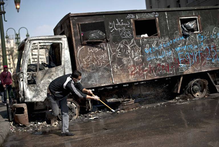 A burned truck in Tahrir Square, Feb. 12, 2011.(Pedro Ugarte/AFP/Getty Images)