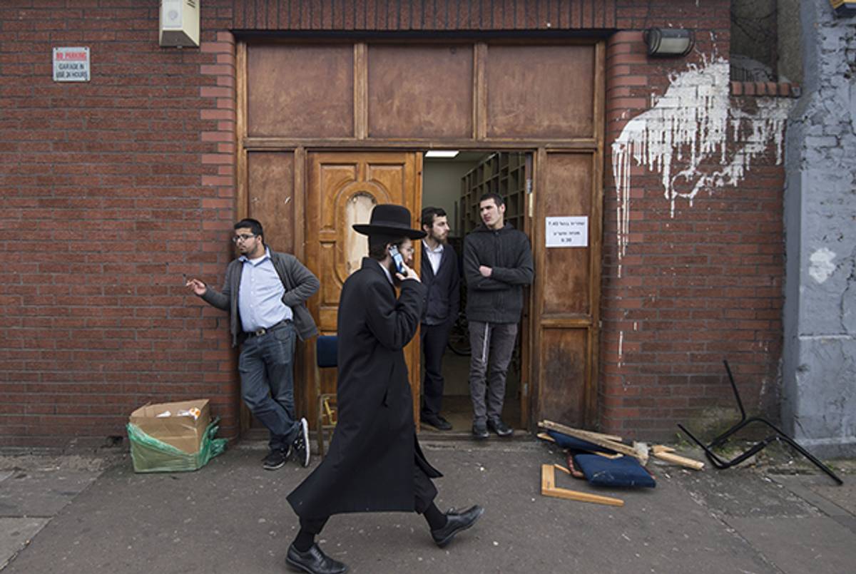 Ahavas Torah synagogue in the Stamford Hill area of north London on March 22, 2015, where six people were arrested after a group broke into a synagogue. (NIKLAS HALLE'N/AFP/Getty Images)