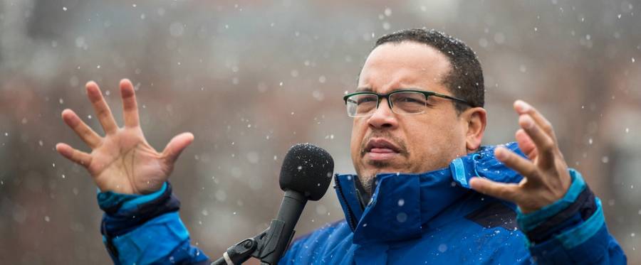 Rep. Keith Ellison (D-MN) speaks during a rally calling for an end to corporate money in politics and to mark the fifth anniversary of the Supreme Court's Citizens United decision,  in Washington, D.C., January 21, 2015. 