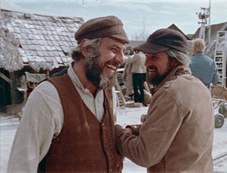 Director Norman Jewison, at right, and star Chaim Topol on the set of 'Fiddler on the Roof'