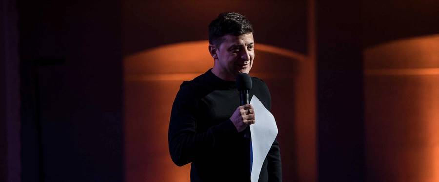Ukrainian presidential candidate Volodymyr Zelenskiy attends the rehearsal of his comedy show, 'Liga Smeha' (League of Laughter) on March 19, 2019, in Kiev, Ukraine.