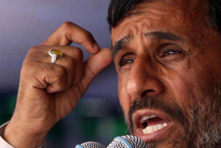 Ahmadinejad at a campaign rally yesterday.(AFP/Getty Images)