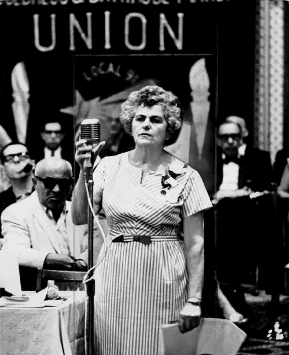 Rose Pesotta addresses the floor at the 1965 ILGWU convention (Photo: Wikipedia)