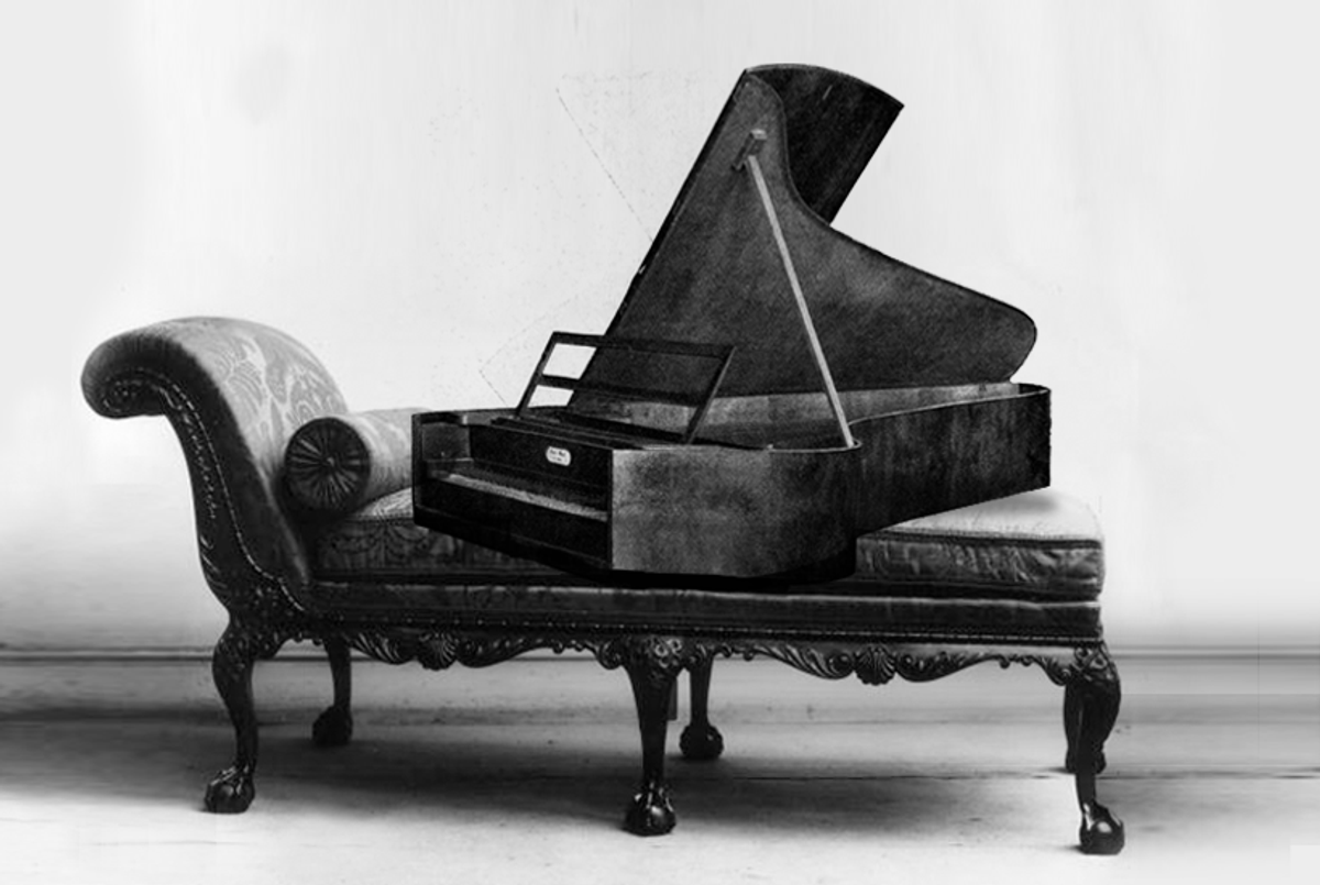 (Original image from Hulton Archive/Getty Images (chaise) & Internet Archive Book Images on Flickr Commons (piano). Photo illustration by Tablet Magazine. )