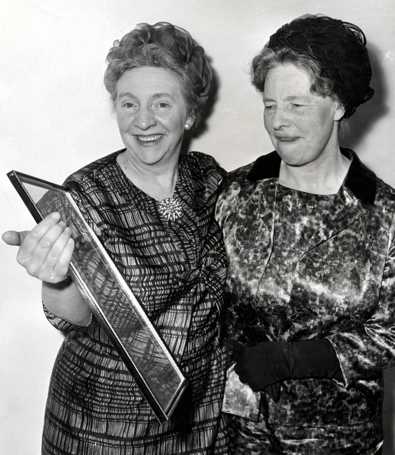 Ida, at left, and Louise Cook at the Israeli Embassy in London, after receiving an award in recognition for their efforts, undated