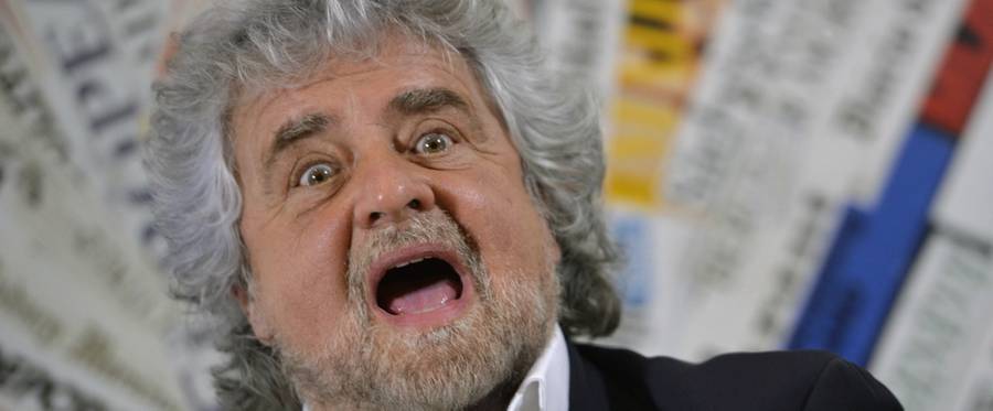 Beppe Grillo, until recently the leader of the Five Stars movement, attends a press conference on December 18, 2014 in Rome.