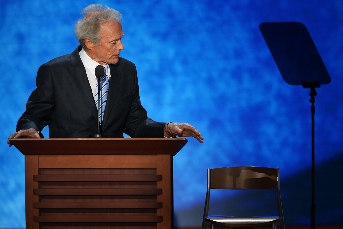 Actor Clint Eastwood speaks during the final day of the Republican National Convention at the Tampa Bay Times Forum in Tampa, Florida, on Aug. 30, 2012