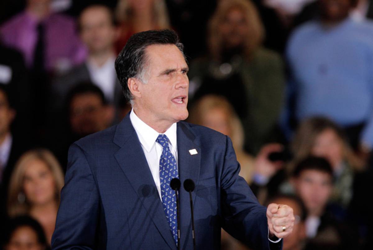 Mitt Romney, victorious last night.(Bill Pugliano/Getty Images)
