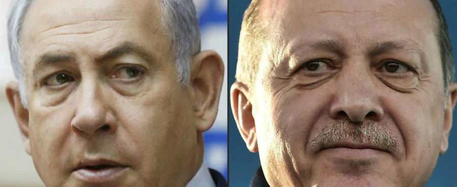 Israel's Prime Minister Benjamin Netanyahu, left, and Turkish President Recep Tayyip Erdoğan, right, in photos from 2017
