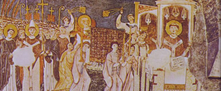 11th-century fresco in the Basilica of San Clemente, Rome