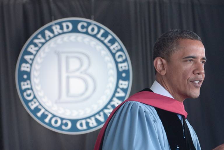 President Obama addressing Barnard College today.(Michael Loccisano/Getty Images for Good Shepherd Services)