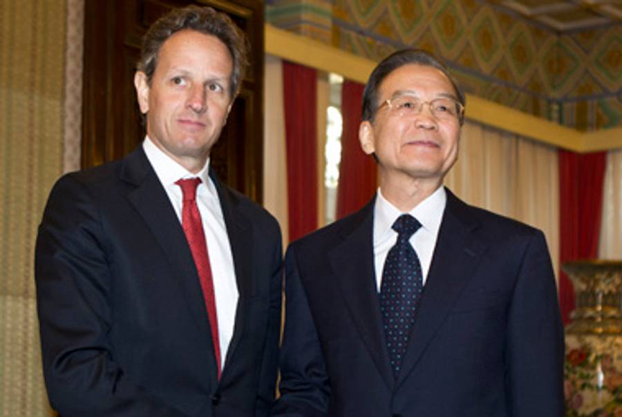 Secretary Geithner and Prime Minister Wen last week in Beijing.(Andy Wong - Pool / Getty Images)