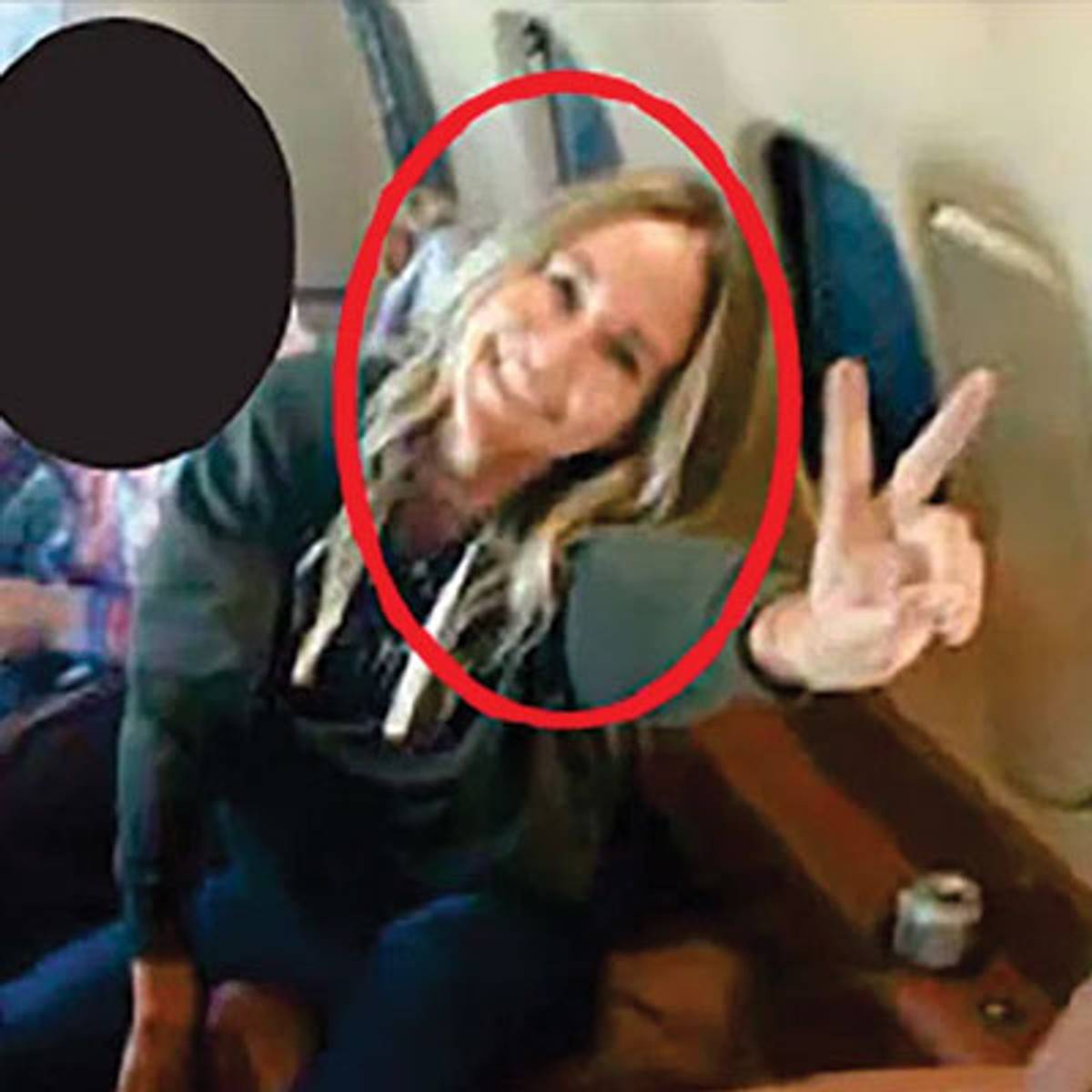 Кэтрин Стейвли Шваб на фото внутри частного самолета, направляющегося в Вашингтон для участия в беспорядках 6 января 2021 года.