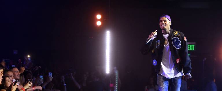 Chris Brown performs in Burbank, California, June 19, 2015. 