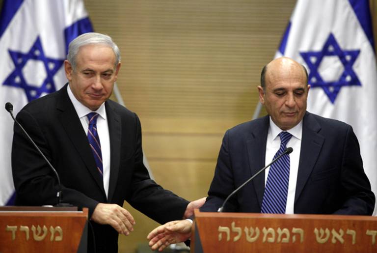 Prime Minister Netanyahu and new Deputy Prime Minister Shaul Mofaz this morning.(Lior Mizrahi/Getty Images)