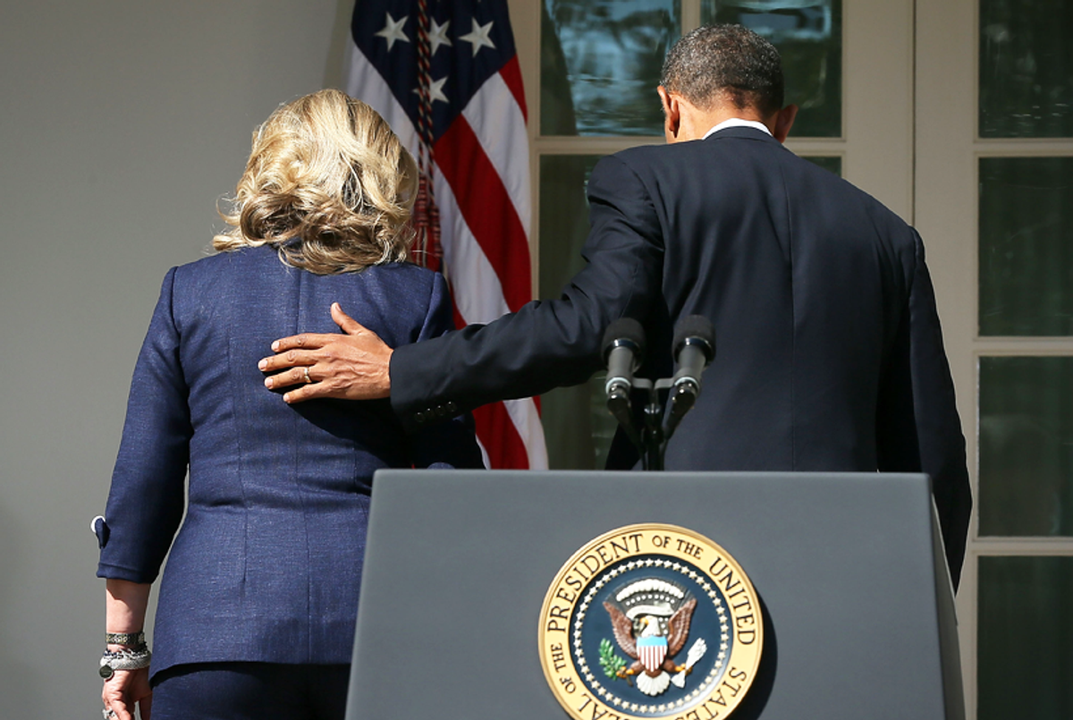 President Barack Obama and then-Secretary of State Hillary Clinton, September 2012, in the Rose Garden of the White House.(Alex Wong/Getty Images)