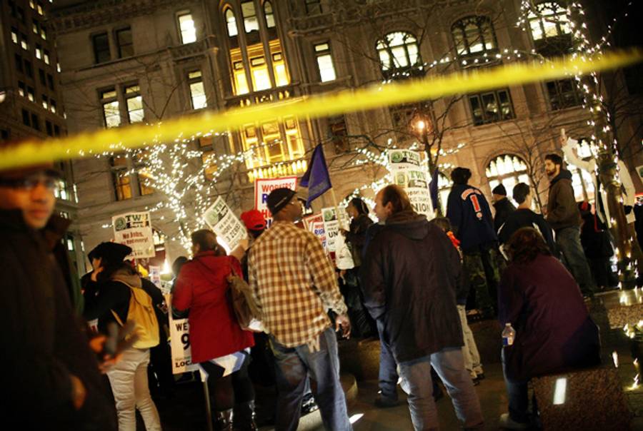 A union-led protest in Zuccotti Park on December 15.(Spencer Platt/Getty Images)
