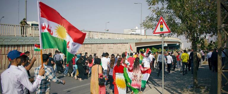 Pro-Kurdistan referendum and pro-Kurdistan independence rally at Franso Hariri Stadium, Erbil, Kurdistan Region of Iraq.