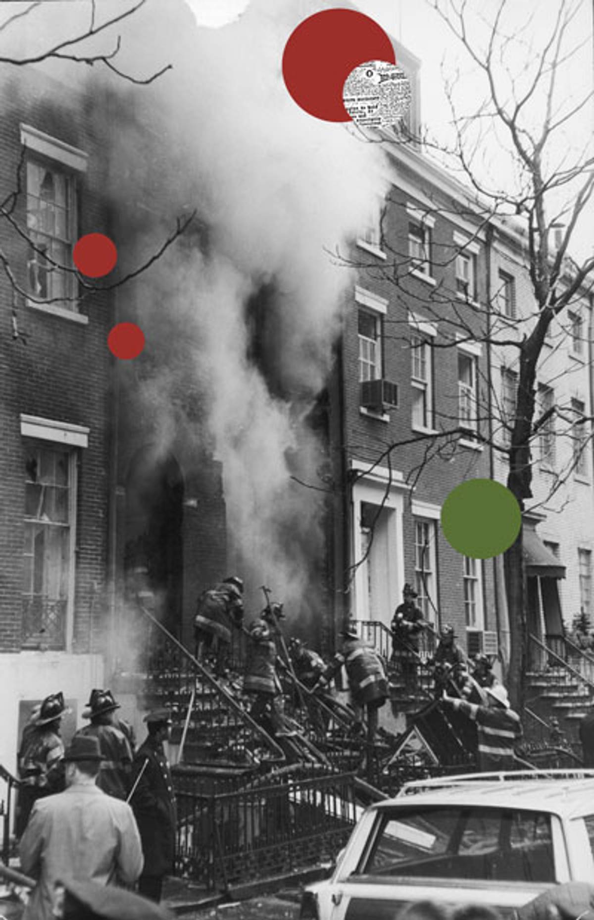 Firefighters battle the smoke and flames from an explosion in the basement of 18 West 11th St., New York City, March 6, 1970. The Greenwich Village house was being used by members of the Weatherman (later Weather Underground) and the explosion, caused by the accidental detonation of a bomb during its construction, resulted in three deaths. 