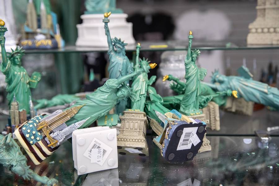 Merchandise lies in a looted souvenir and electronics shop near New York's Times Square after a night of protests and vandalism over the death of George Floyd, June 2, 2020