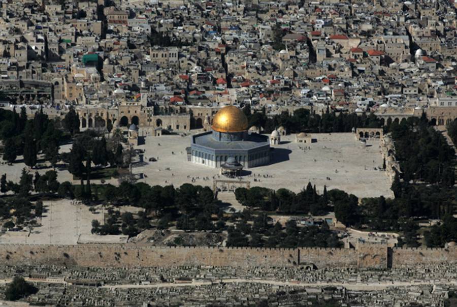 Aerial view of the Dome of the Rock in the compound known to Muslims as al-Haram al-Sharif (Noble Sanctuary) and to Jews as Temple Mount in Jerusalem's old city. (MENAHEM KAHANA/AFP/Getty Images)