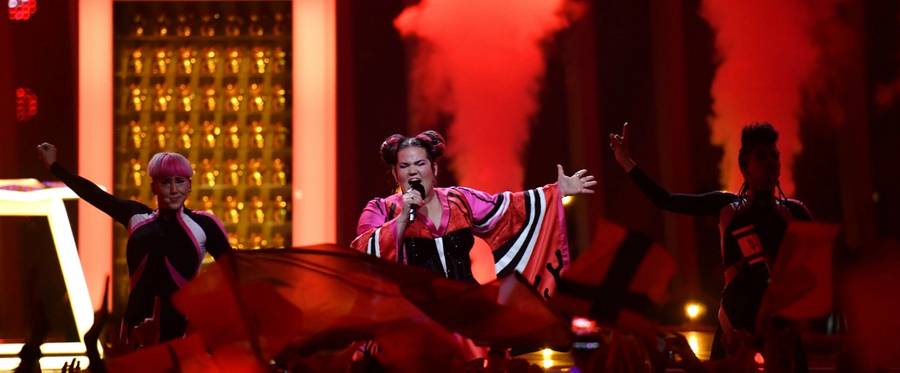 Israel's singer Netta performs the song 'Toy' during the first semifinal of the 63rd edition of the Eurovision Song Contest 2018 at the Altice Arena in Lisbon, on May 8, 2018.