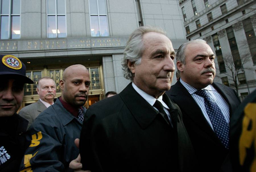 Bernard Madoff walks out from Federal Court after a bail hearing in Manhattan January 5, 2009 in New York City.(Hiroko Masuike/Getty Images)