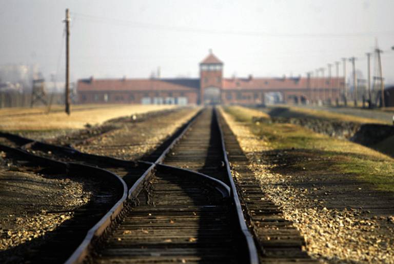 The railway spur and main building of the Auschwitz-Birkenau death camp are visible 12 January 2005. (JANEK SKARZYNSKI/AFP/Getty Images)