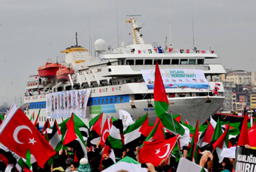 The Mavi Marmara arrives back in Turkey last year.(Mustafa Ozer/AFP/Getty Images)