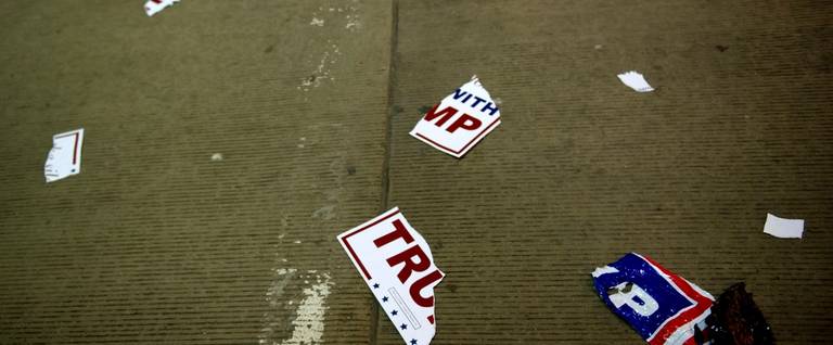 Remnants along Penn Avenue after Republican presidential candidate Donald Trump spoke to an audience at a rally at the David Lawrence Convention Center in Pittsburgh, Pennsylvania, April 13, 2016. 