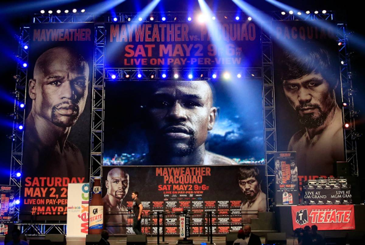 The stage before the official weigh-in for Floyd Mayweather Jr. and Manny Pacquiao on May 1, 2015 in Las Vegas. (Jamie Squire/Getty Images)