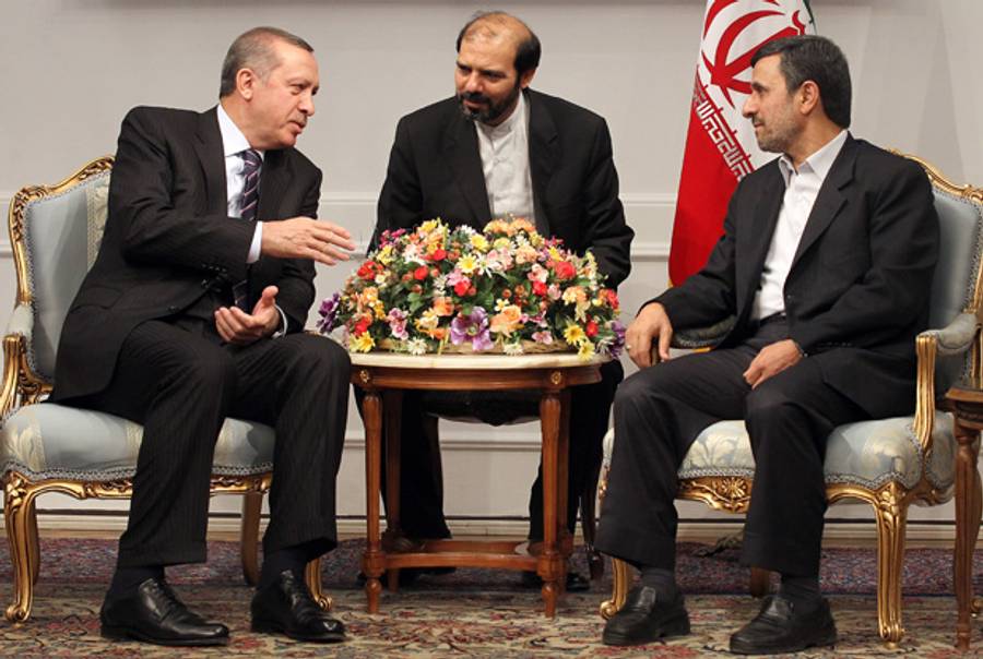 Prime Minister Erdogan and President Ahmadinejad last week.(Atta Kenare/AFP/Getty Images)
