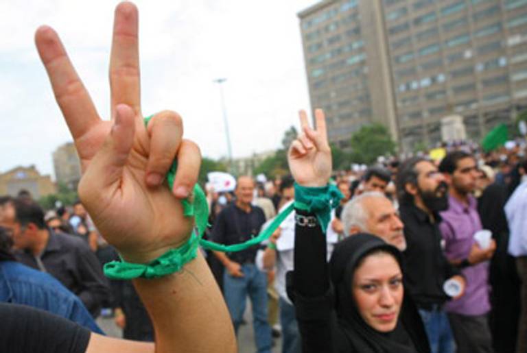 Protesters rallying in Tehran today.(Getty Images)