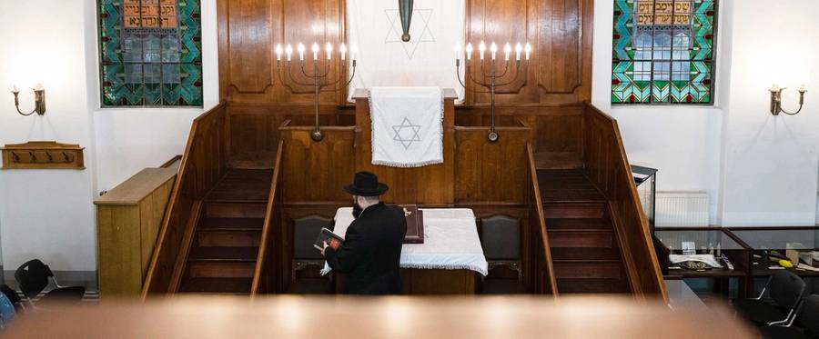 The synagogue interior, two days after the shooting on Oct. 9 in Halle, Germany 