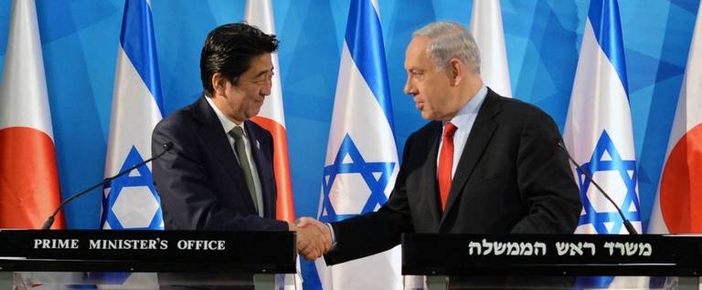 Prime Minister Benjamin Netanyahu meets with Japanese Prime Minister Shinzo Abe in Jerusalem, Israel, January 19, 2015. 