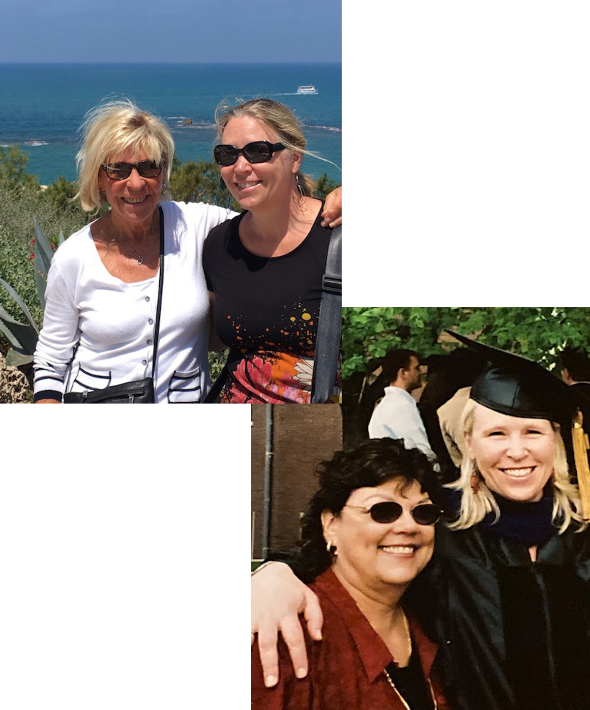 Top: the author, at right, with her mother, Mona; below: the author, at right, with Joyce, her mother-in-law