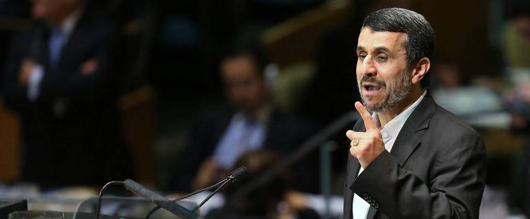 Iranian President Mahmoud Ahmadinejad gives his address to world leaders at the United Nations General Assembly on September 26, 2012 in New York City.