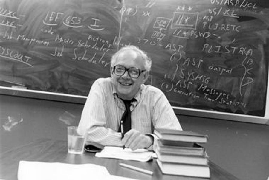 Irving Howe in his office at City College, circa 1989.