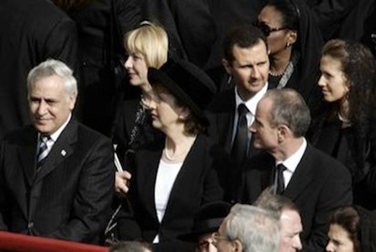 (Assad and Katsav at funeral of Pope John Paul II)