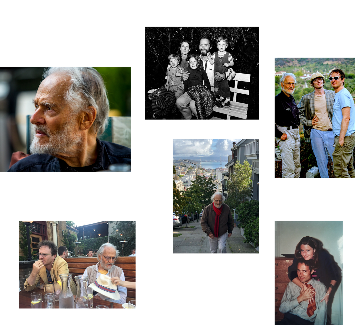 Clockwise from top left: Herb; family; Herb, Ethan, and Ari; Herb and Melissa Gold; Herb in San Francisco; Ari and Herb