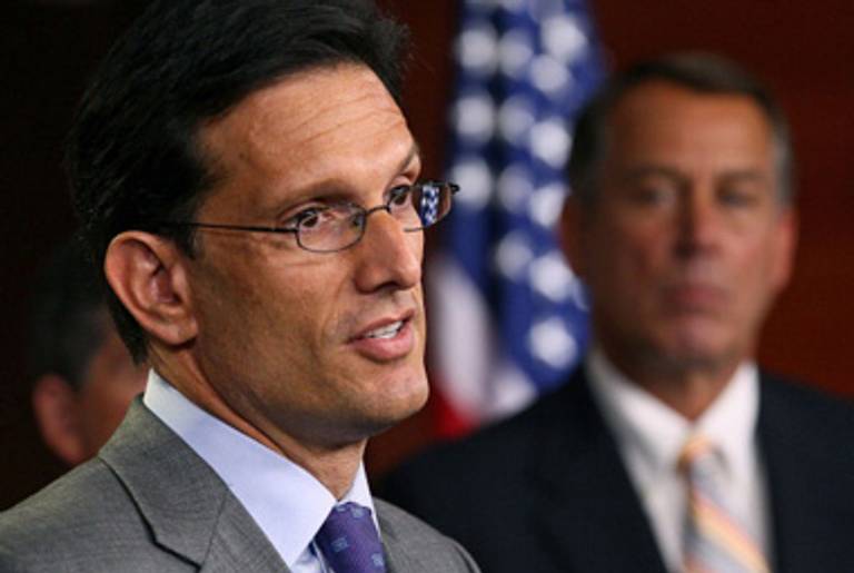 Rep. Eric Cantor Tuesday. Speaker John Boehner is in the background.(Mark Wilson/Getty Images)
