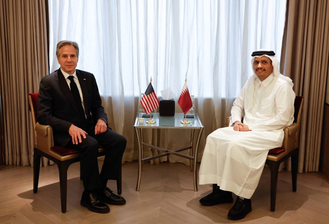 U.S. Secretary of State Antony Blinken meets with Qatar's Foreign Minister Sheikh Mohammed bin Abdulrahman bin Jassim al-Thani in Riyadh, on April 29, 2024
