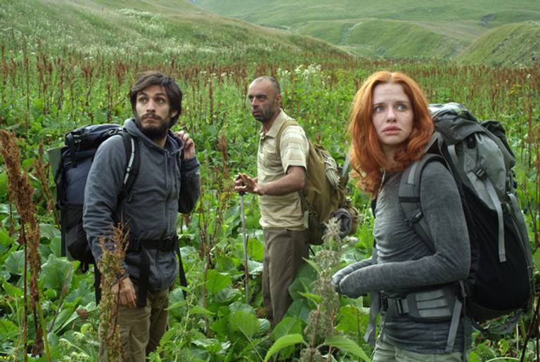 Gael García Bernal, Bidzina Gujabidze, and Hani Furstenberg in The Loneliest Planet, directed by Julia Loktev.(Inti Briones)